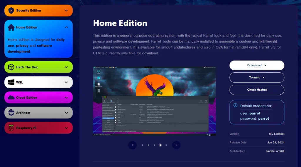 system Parrot OS home edition