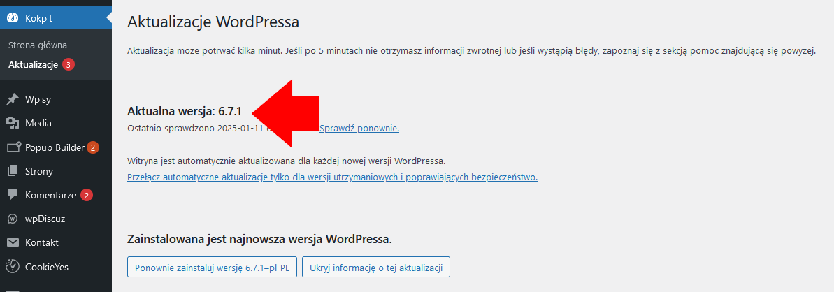 wersja wordpressa - jak sprawdzić
