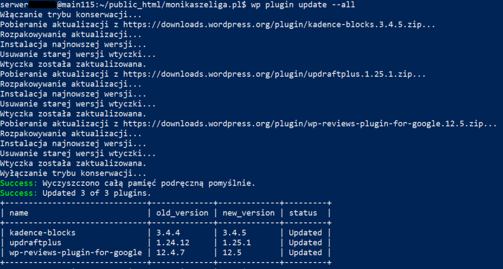 aktualizacja wtyczek wp cli
