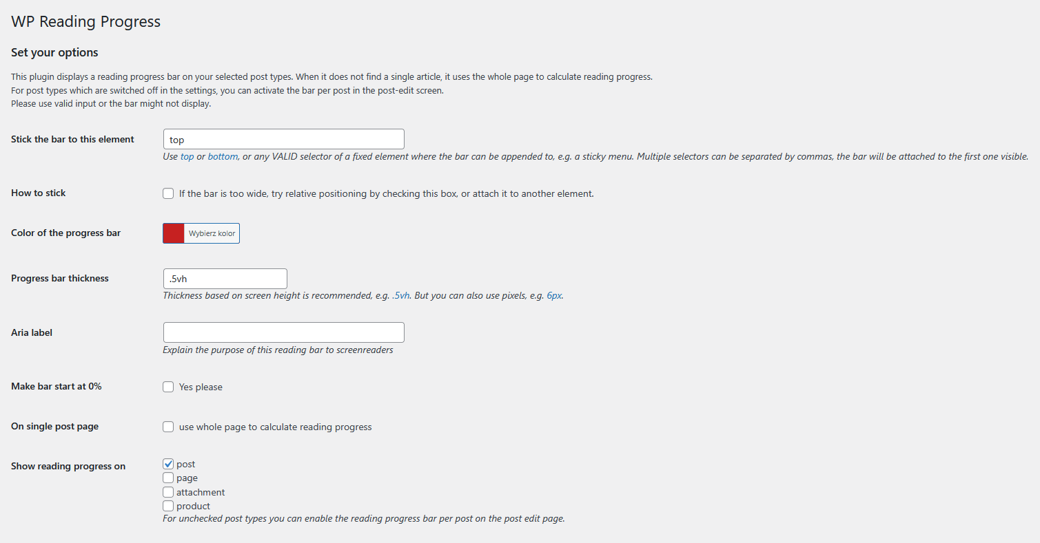 pasek postępu czytania w wordpress